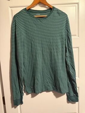J. Crew Green & White Striped Long-Sleeve Crewneck Shirt